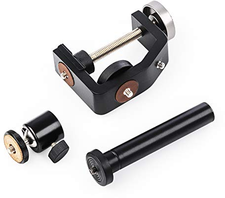 Walimex pro KX-25 Stativ Klemme mit Kugelkopf – Klemmstativ, Blitzklemme, Aluminium, ausziehbare Mittelsäule 12,5-20 cm, für Kamera, LED Leuchten, Halterung für Stativ, Rohr, Platte, Tisch