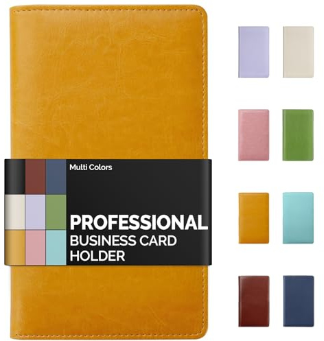 Sooez Leather Professional Business Card Book Holder Organizer, 240 Capacity Credit Card Booklet, PU Name Cards Holder Storage File for Men Women, Orange