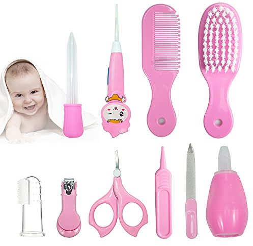 SHEANAON 10Pz Rosa Manicure Forbicine Neonati Set Cura Neonato cucchiaio dell'orecchio Neonato Neonato Accessori Kit Neonato Kit Bagnetto Neonato Kit Forbici Corte