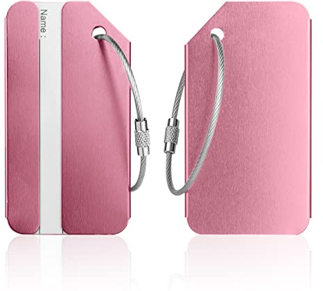 Luggage Tags, 2Pcs Aluminum Alloy Baggage Labels, Suitcase ID Tag Set, Handbag Tag Labels Travel Accessories for Checked Luggage, Hand Luggage and Handbags - Pink