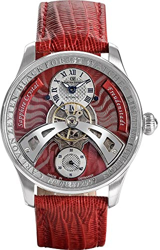 Carl von Zeyten Freudenstadt Automatik Herren Armbanduhr aus Edelstahl und Leder in der Farbe Rot, 42mm, Wasserdichtigkeit: 5 Bar, CVZ0043RDS