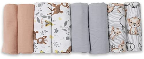 FENSILO Panni in mollettone, asciugamani per il ruttino per neonati, confezione da 8, 80x80 cm, asciugamano 100% cotone flanella, unisex, per ragazzi o ragazze - girl2 Africa-Gray
