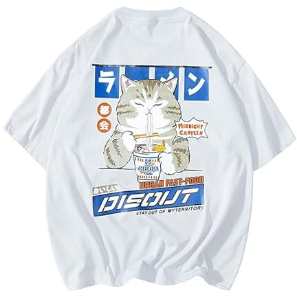 Herr Cutecore katt tecknad överdimensionerad t-shirt tryck pullover streetwear Preppy kortärmad tröja Alt Techwear