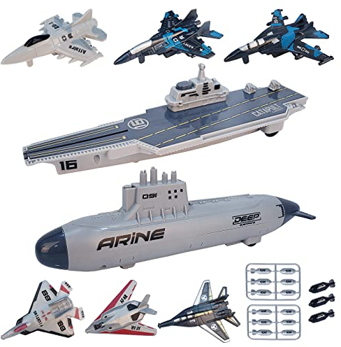 VBACALA Battleship Spielzeug,Flugzeug Flugzeugträger Spielzeugset für Kinder,Kampfflugzeuge Schlachtschiffe mit Rückzugsfunktion,U-Boot Militär Spielzeug für Jungen und Mädchen