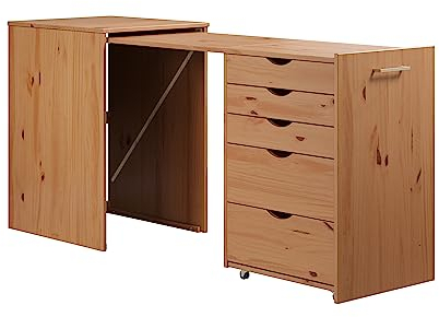 Inter-Furn Volterra Schreibtisch, kompakter Arbeitsplatz, Sekretär in Kiefer massiv honig , ausziehbar, perfekte Home Office Lösung, (BxHxT) 57-165 x 77 x 50 cm