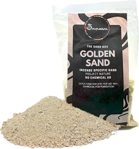 Samsara Guld kiselsand för rökelse, värmebeständig kol, naturlig sand granulat för rökelsehållare 0,1-0,4 mm (150 g)