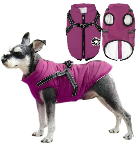 Voarge Chaqueta para perros, chaleco de invierno, chaquetas,abrigo para perros pequeños,impermeable,máquinas lavables,diseño de rayas reflectantes, resistente al agua (Morado, XX-Large)