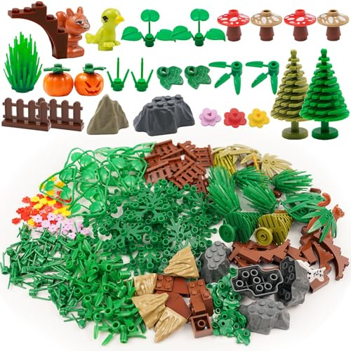 Set de Construcción, Accesorios de Jardín/Selva/Botánico/Bosque/Granja, Jueguete Ladrillos de Flores/Plantas/Hierba/Árbol/Animales, Juguetes para Niños y Adultos