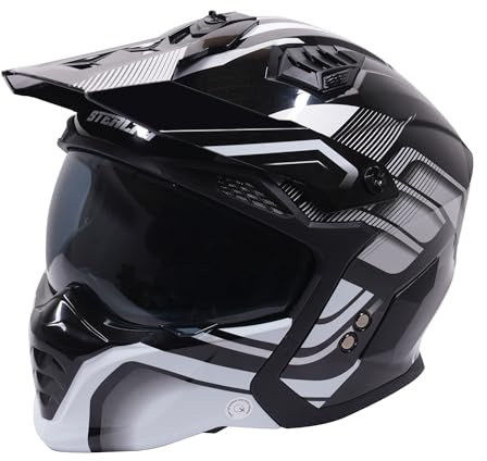 Motorcycle Crash Helmet Stealth Fighter ECE 22.06 Approved Multi Function Full Face & Open Face Helmet Removable Peak - Orbit Black / Silver Gloss