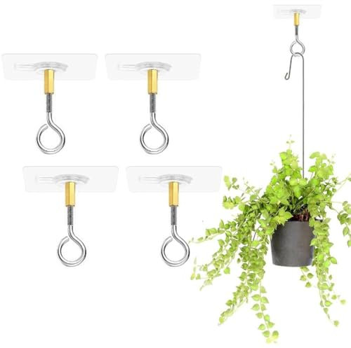 QEDBOJE 4 piezas Ganchos de techo autoadhesivos, sin necesidad de taladrar, reutilizables, aptos para plantas