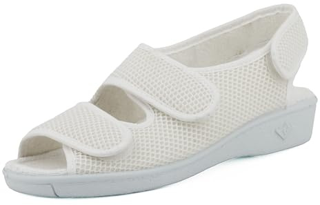JOMIX Pantofole Donna Estive Ciabatte Punta Aperta da Anziani Sandali Bassi Comodi con Strappo Scarpe da Casa Lavabile in Lavatrice ES2501 Bianco 40