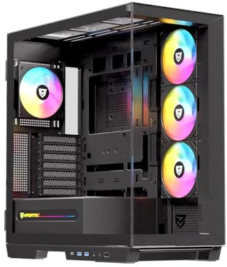 Nfortec URSA - Torre PC Gaming Mid Tower - EATX/ATX/MicroATX/ITX, 4 Ventiladores PWM ARGB, Vidrio Templado Deslizante, USB-C, Refrigeración Líquida 420mm, Negra
