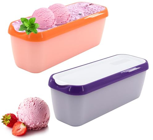 Gohytal Lot de 2 bacs à glace pour crème glacée - 1,5 l - Récipients de conservation pour glace maison - Sans BPA - Qualité alimentaire