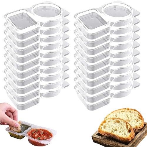 Double Compartment Condiment Container With Lids - 20-Pack Sauce Box 2 Compartments 130ml, Reusable Snack Container for Snack and Dip, Thickened Portable Spice Boxes for On-the-Go Meals and Parties