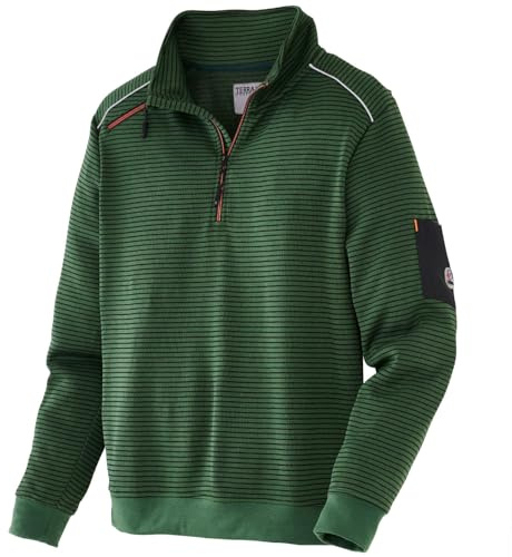 Terrax Workwear Maglia da uomo con dettagli a contrasto – maglione Troyer con colletto alto, Verde scuro/nero, M