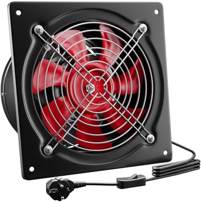 Hon&Guan Abluftventilator 150mm mit Schalter, 525m³/h Industrie Rauchabzug Wandventilator Abluft mit Rücklaufklappe, Badlüfter Rostfreies Eisen mit EU-Stecker für Garage Werkstatt Lager Dachboden