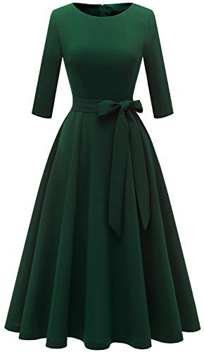 DRESSTELLS Cocktail Dresses for Women, Formal Wedding Guest Party Tea Dress, Mother of Bride Evening Gala Prom Modest 3/4 Long Sleeve Fit Flare, 2026 Spring, Emerald Dark Green S