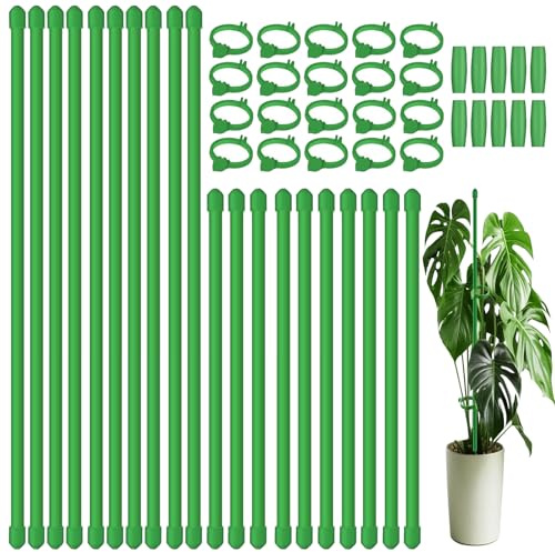 Dinhauyon Soportes de Palos de Plantas, 20 pcs tutores para orquideas, con 20 Clips de Plantas y 10 Tubos de extensión, para Plantas Interiores y Exteriores, Flores, Jardines de Tomate