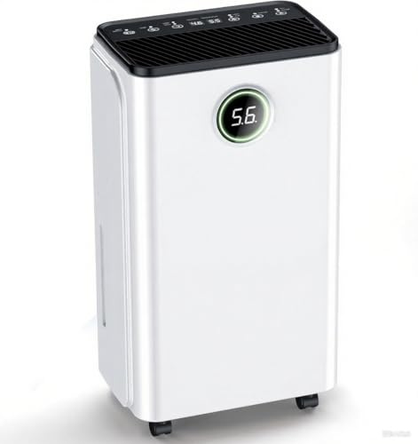 Dehumidifier 12L/Day with Digital Humidity Display, Childlock, Smart Modes, 24H Timer for Home/Basement/Office, Includes 2L Water Tank & Drainage Hose