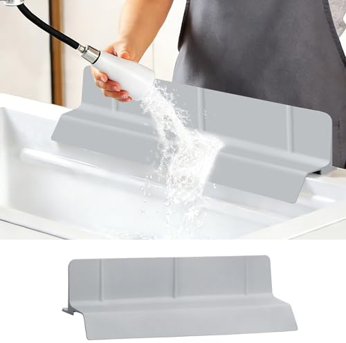 Volminex Paraspruzzi Lavello in Silicone, Allargato Tappetino Lavandino Cucina, Copri Lavello e Paraschizzi Rubinetto, Proteggi Rubinetto, Protezione per Cucina e Bagno (Grigio Chiaro, 46×10×9 cm)