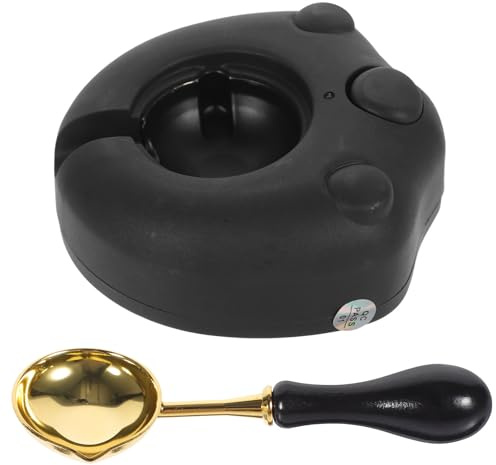 FOYTOKI Kit Calentador de Sellos de Cera Cuchara, Horno Eléctrico de Lacre Práctico y Fácil de Transportar para Manualidades Diy, Material Abs y Latón