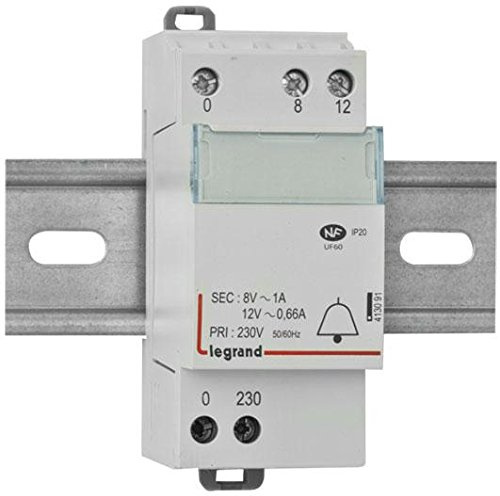 Legrand 413091 Transformateur pour Sonnerie, 230V vers 12V ou 8V - 8VA, 2 Modules