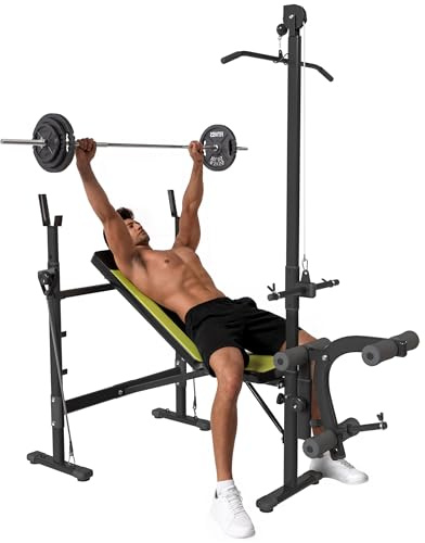 HOMCOM Banc de Musculation Traction Dossier Réglable Curler Noir Jaune