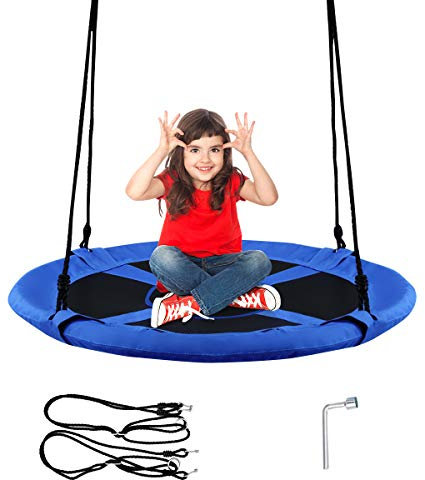 COSTWAY Altalena da Giardino a Nido, Altalena da Giardino per Bambini, con Telaio in Metallo, Regolabile in Altezza: 100-160 cm, Carico Fino a 150 kg (Blu)