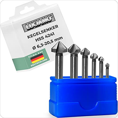LUCIAMO 6 Stück 90° Profi Senker Set HSS 4241 - für Holz, NE-Metall und Kunststoff - ein Muss für jeden Werkzeugkasten!