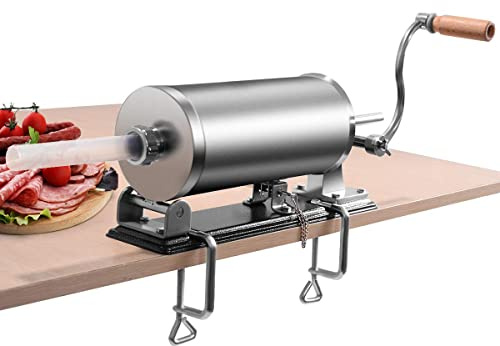 GIANTEX 3 kg Insaccatrice per Salsiccia, Insaccatrice Manuale Casa, Macchina per la Produzione di Salame, con Morsetto da Tavolo e 4 Tubi di Riempimento, Argento