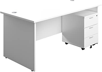 Office Hippo Panel Desk with 2 Mobile Storage Including Filing Drawer, A4, Foolscap, White, 160 x 80 x 73 cm
