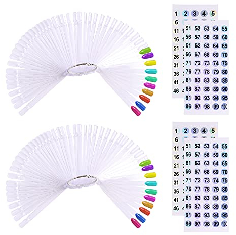 100 Stk Nagel Display Tips Übungsnagelspitzen mit Nummernsticker Nail Art Display transparent Nagel Muster-Stäbchen