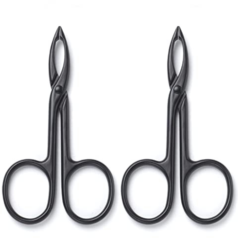 Motanar 2 Pieces Tweezers Scissor Handle Straight Tip Scissor Shaped Eyebrows Tweezers for Hair Plucker Remover Facial Hair Eyebrows Care (Black)