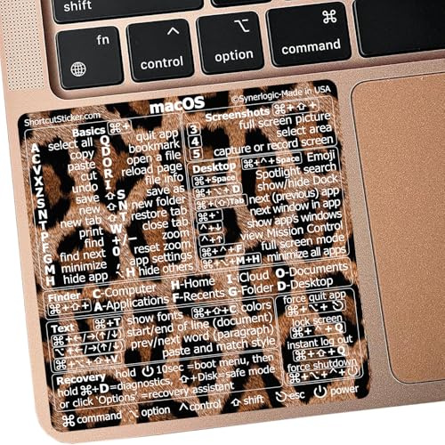 SYNERLOGIC Mac OS Keyboard Shortcut No-Residue Vinyl Sticker, Compatible with 13-16 MacBook Air/Pro iMac Mac mini (Leopard)