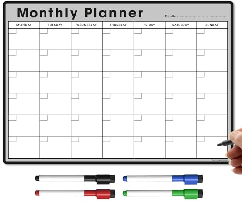 TMS - Pizarra blanca mensual A3 | Calendario magnético para nevera para preparación de comidas, trabajo o planificación familiar | Fabricado en el Reino Unido (A4, gris)