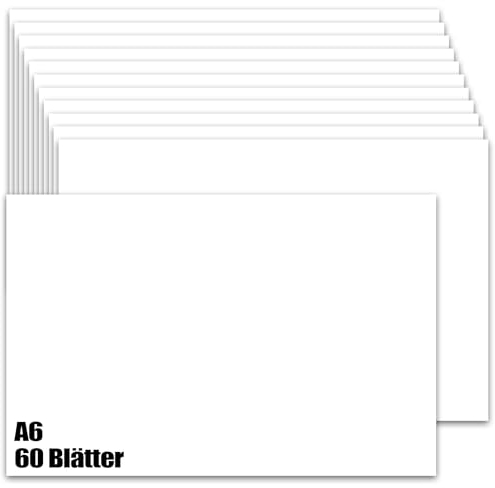 60 Blätter A6 Karteikarten Blanko, Blanko Postkarten 230g/m² Weiße Leere Karteikarten Bedruckbar für Lernen Gedächtnis Grußkarten Hochzeitskarte Hochzeitseinladungen（10,2 x 15,2cm）