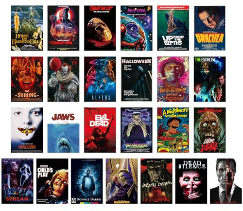 TYZZHOA 25 Classic Horror Movie Posters for Goth Room Wall Decor, Scream Posters for Room Aesthetic 90s, Vintage Film Theater Room Decor Unframed 8.26x11.25 Inch