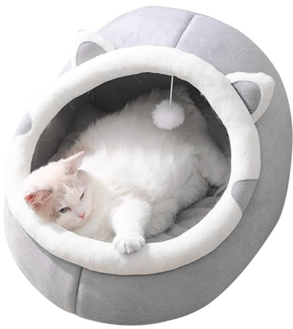 Cama para Gato, Cama para Gatos de Interior, Cama para Gatos y gruta de Gato, casa para Gatos, Cesta semicerrada, para Gatos con Juguete Colgante y cojín extraíble Lavable Acolchado