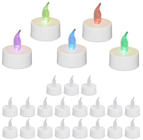 Relaxdays Bougies Chauffe-Plat LED, Lot de 24, Couleur Changeante, Bougies sans Flamme, H x D : 4,5 x 3,5 cm, Blanches