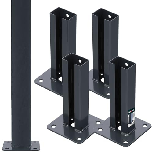 KOTARBAU® 4er Set Pfostenträger 60x40 mm Dübelplatte mit Zaunfuß verzinkt & pulverbeschichtet Aufschraubhülse Pfostenschuh für Pfosten Pfostenträger Doppelstabmattenzaun zum Aufschrauben