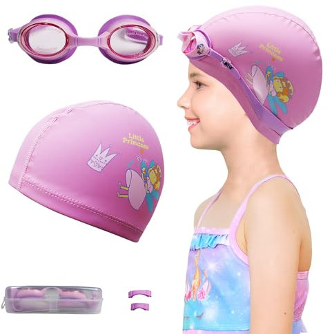 crazy bean Set Schwimmbrille für Kinder Taucherbrille Kinder UV-Schutz Schwimmbrille Silikon Antibeschlag für Jungen Mädchen(Lila Einhorn)
