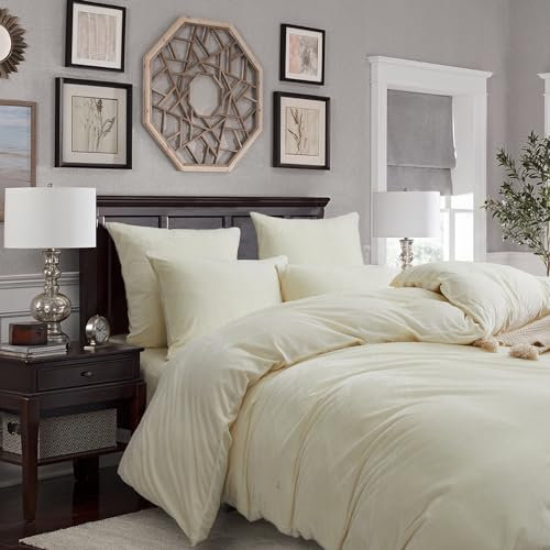 Gezu Plush Winter Bed Linen 135 x 200 cm Beige White Duvet Cover Set Cashmere Flannel Touch Fluffy Warm Fleece Skin-Friendly Duvet Cover with Zip with Pillowcase 80 x 80 cm