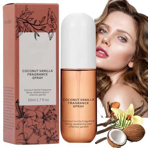 Vanilla Perfume,Vanilla Body Skin Mist,Vanilla Body Spray,Vanilla Hair and Body Mist,Coconut Vanilla Fragrance Spray,Long Lasting Hair Perfume for Women,Coconut Body Spray,Charming Gift for Women,50ml