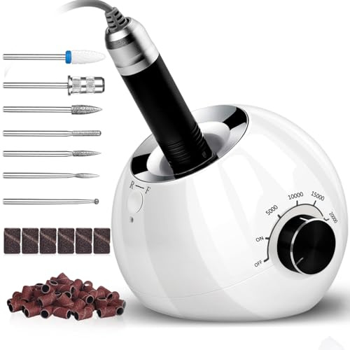 Torno para Uñas Profesional 35000 RPM, AZ GOGO Torno para Uñas de Gel y Acrílico, Lima Eléctrica para Uñas con 7 Brocas, Velocidad Ajustable, Set de Manicura y Pedicura Eléctrico para Salón DIY