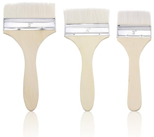 3 Pennelli Per Superfici Da 3/4/5 Pollici, Pennelli In Lana Naturale Con Manico In Pioppo E Ghiera In Acciaio Inox, Per Pittura A Olio, Acrilico, Ceramica,Ideali Per Tecniche Artistiche E Fai Da Te