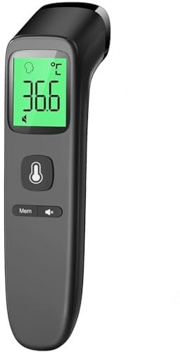 Thermomètre Frontal Sans Contact, Thermometre Bebe, Thermomètre Médical Numérique Infrarouge pour Adultes, Lecture Précise avec Ecran LCD, Thermomètres Médicaux et Accessoires (Noir intense)