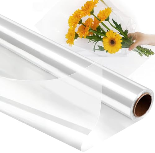 Druuzyl 86 CM x 30 M Papel Celofán Transparente 3 Mils Grosor Rollo de Papel de Regalo de Celofán, Papel de Regalo Celofán Decorado Rollo Papel Celofan para Flores, Fruta, Cesta, Regalo