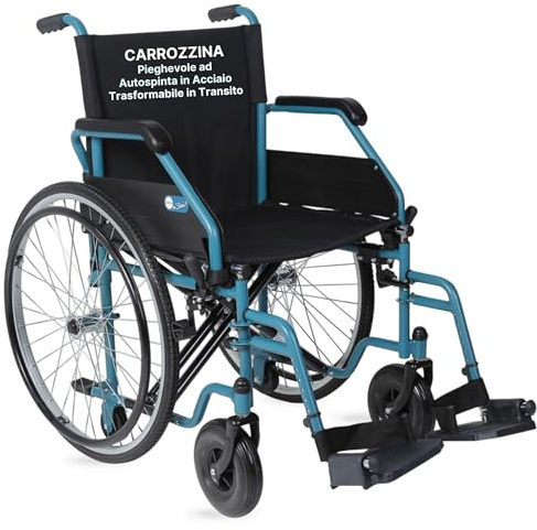 REMEDIA ONE Sedia a Rotelle Pieghevole Leggera, Autospinta, 43 cm, Azzurra