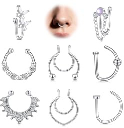 MODRSA Piercings Falsos: Septum Falso de Nariz Plata Sin Perforar Clip On Joyería de Piercing