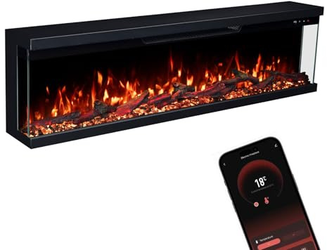 GLOW FIRE Camino elettrico Insert 106 con fuoco LED realistico 3D – Camino elettrico da parete con riscaldamento e camino, controllo app, effetto scoppiettante e timer, max. 1800 W, 127 x 35 x 19 cm